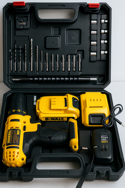 TALADRO DEWALT® 48 VOLTIOS + Kit Brocas, Copas, Bits, Extensor y Doble Batería Inalámbrica + Kit de Herramientas Multi-Uso
